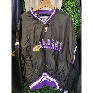 vtg 90s LAKERS STARTER WARMUP Jacket x-large // black purple nba basketball